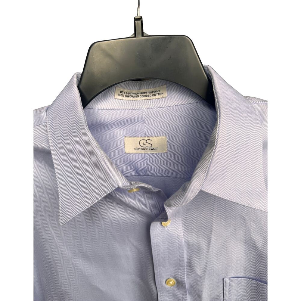 Cooper & Stewart Mens Dress Shirt Cotton Stain Blue Large